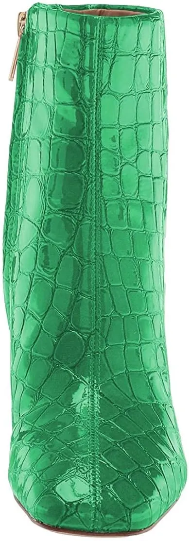 XYD Women Gorgeous Low Chunky Crystal Gem Heel Ankle Boots Closed Square Toe Short Bootie Side Zip Party Ballroom Dress Shoes