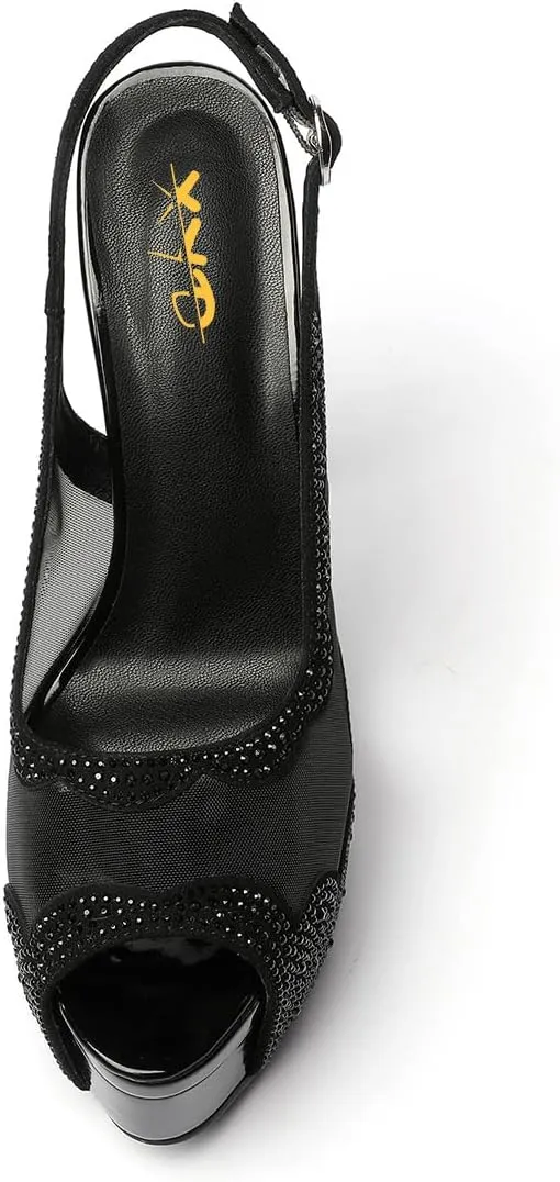 XYD Women Lace Platform Sandals Peep Toe Metallic High Heel Stiletto Slingback Mesh Crystal Pumps Event Evening Party Shoes