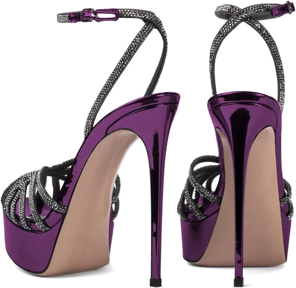 XYD Women Sexy Stilettos Platform Sandals Pointed Caged Peep Toe Crystal Straps High Heel Pumps Party Fashion Shoes