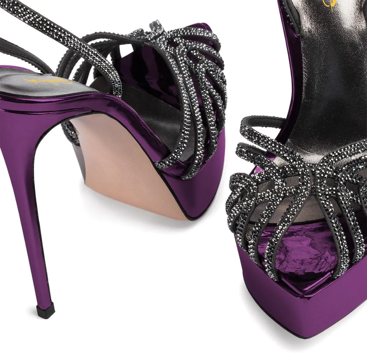 XYD Women Sexy Stilettos Platform Sandals Pointed Caged Peep Toe Crystal Straps High Heel Pumps Party Fashion Shoes
