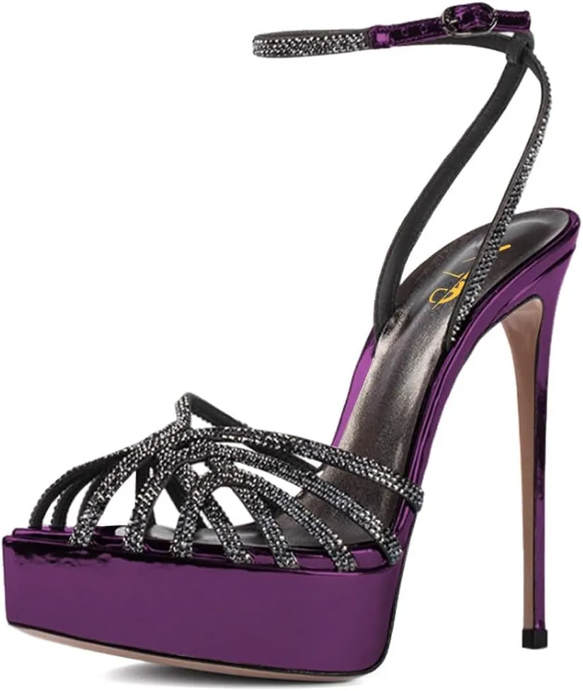 XYD Women Sexy Stilettos Platform Sandals Pointed Caged Peep Toe Crystal Straps High Heel Pumps Party Fashion Shoes