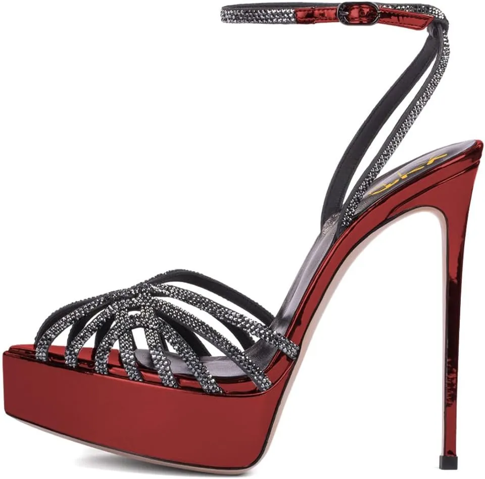 XYD Women Sexy Stilettos Platform Sandals Pointed Caged Peep Toe Crystal Straps High Heel Pumps Party Fashion Shoes
