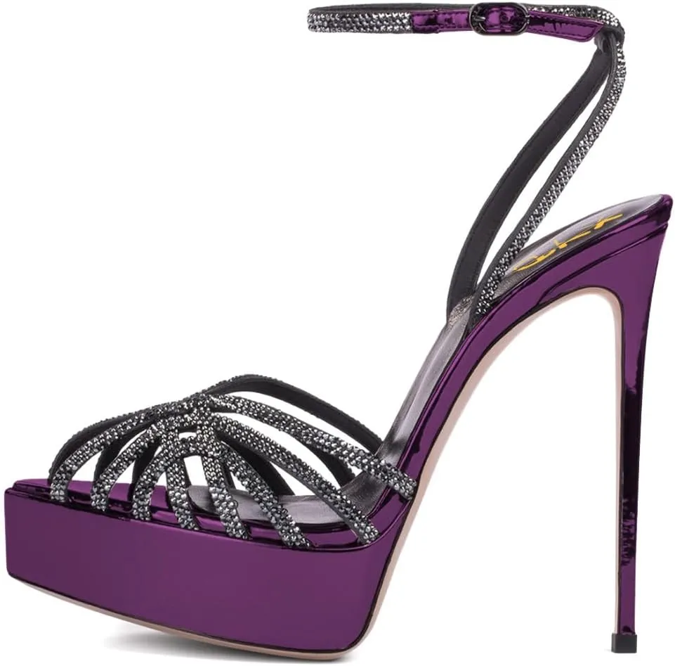 XYD Women Sexy Stilettos Platform Sandals Pointed Caged Peep Toe Crystal Straps High Heel Pumps Party Fashion Shoes