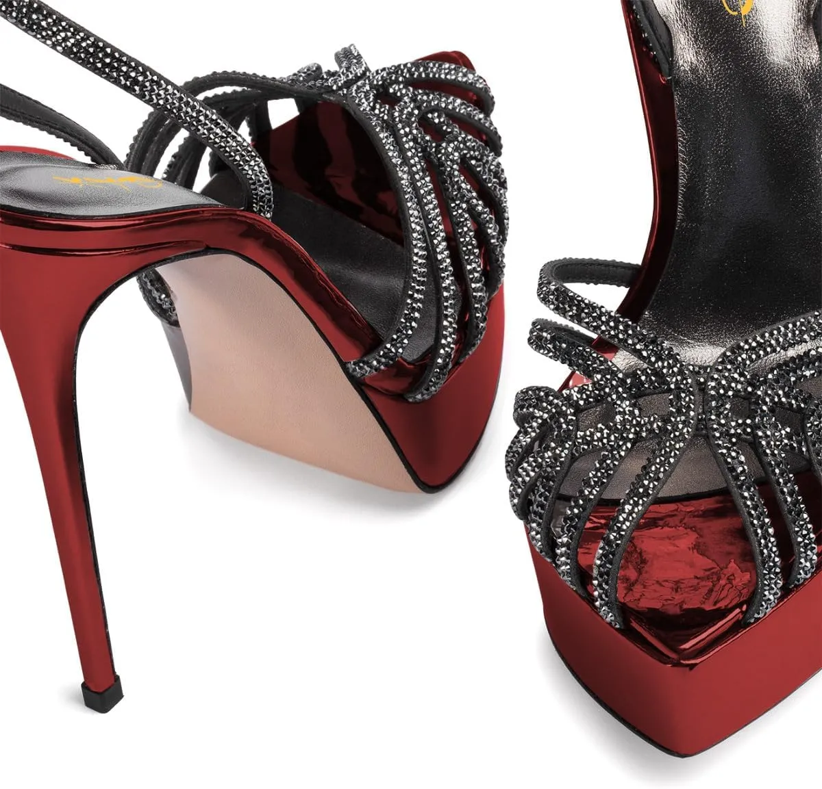 XYD Women Sexy Stilettos Platform Sandals Pointed Caged Peep Toe Crystal Straps High Heel Pumps Party Fashion Shoes