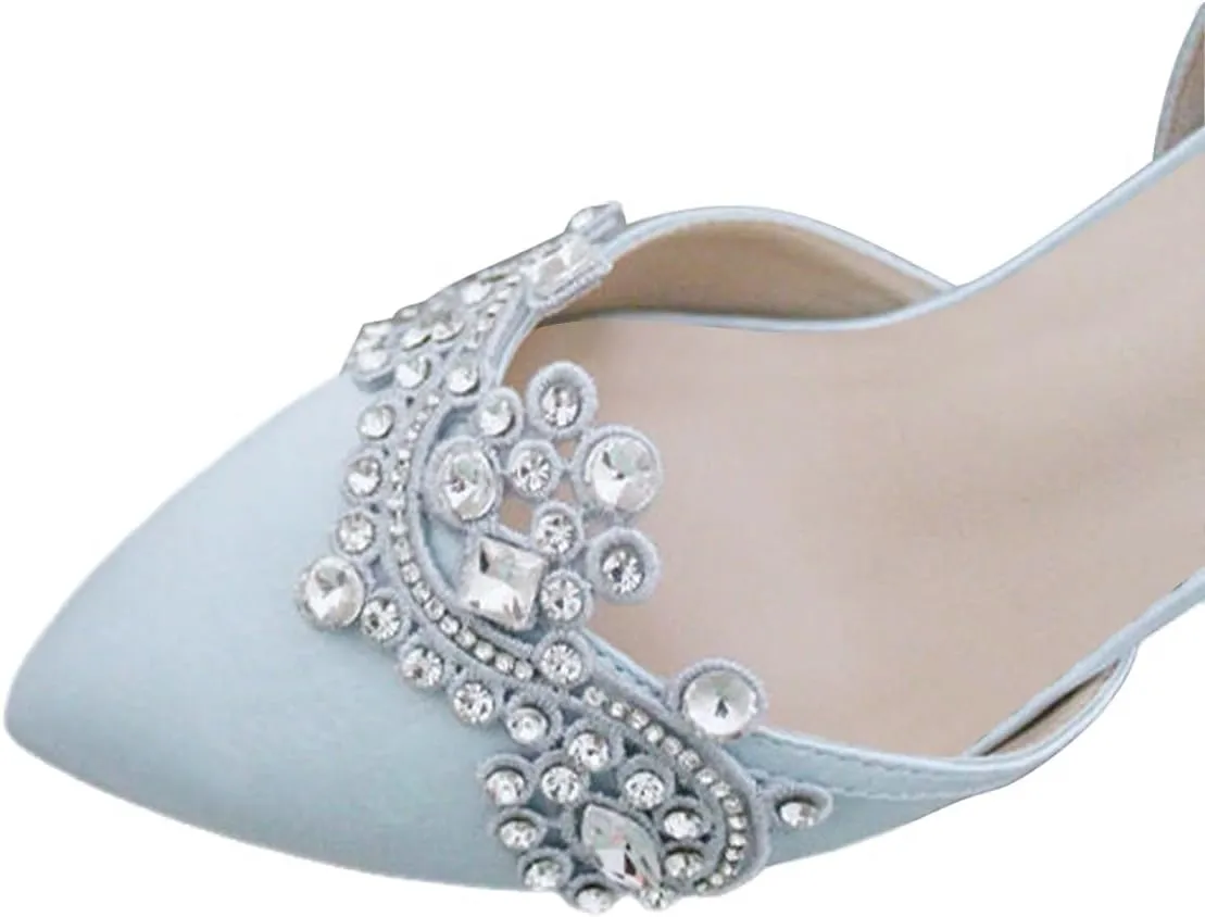 XYD Womens Closed Pointed Toe Bridal D'Orsay Pumps Crystal Block Low Heels Classy Ankle Strap Wedding Dress Shoes