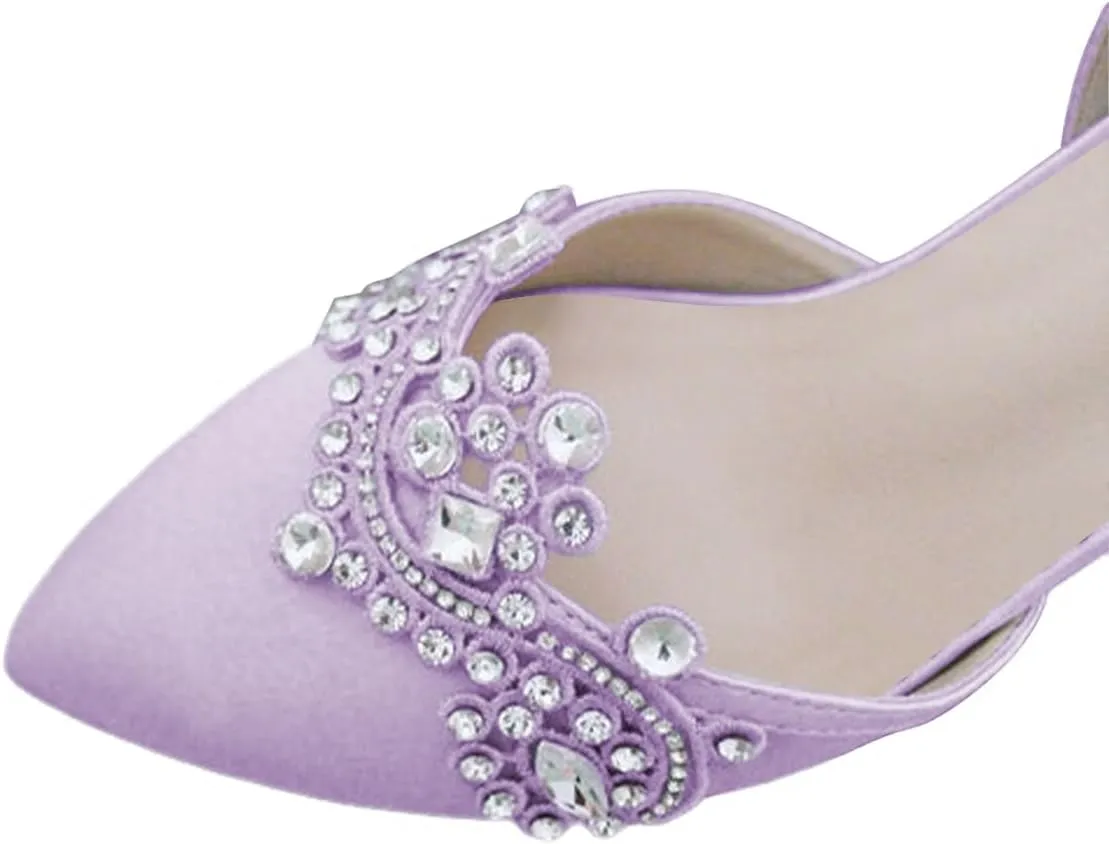 XYD Womens Closed Pointed Toe Bridal D'Orsay Pumps Crystal Block Low Heels Classy Ankle Strap Wedding Dress Shoes