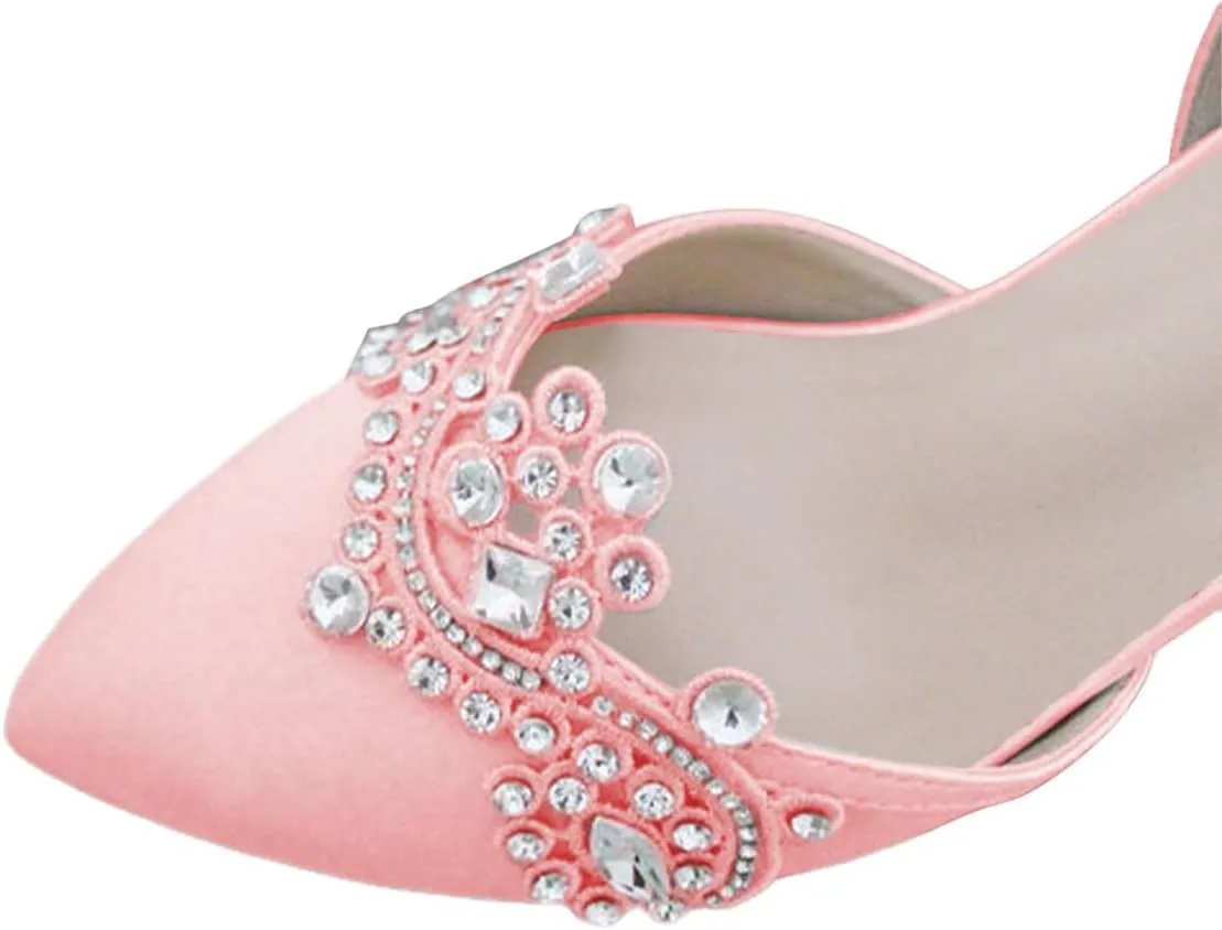 XYD Womens Closed Pointed Toe Bridal D'Orsay Pumps Crystal Block Low Heels Classy Ankle Strap Wedding Dress Shoes