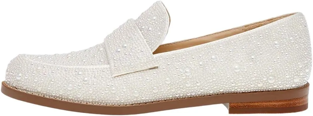 XYD Women's Sparkle Penny Loafer Flat Rhinestone Studded Closed Toe Dressy Glam Low Heel Slip On Evening Fashion Shoes