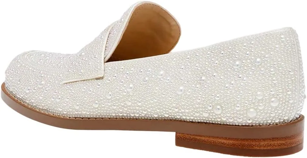 XYD Women's Sparkle Penny Loafer Flat Rhinestone Studded Closed Toe Dressy Glam Low Heel Slip On Evening Fashion Shoes