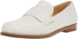 XYD Women's Sparkle Penny Loafer Flat Rhinestone Studded Closed Toe Dressy Glam Low Heel Slip On Evening Fashion Shoes