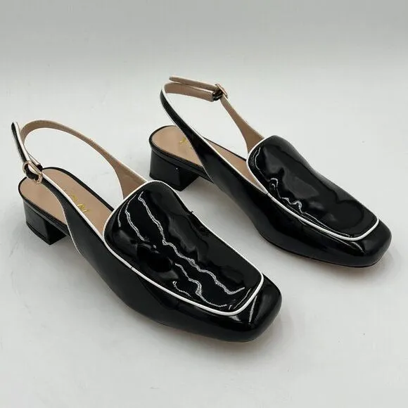 YDN Black Square Toe Block Low Heels Slingback Formal Loafer Lady Pump