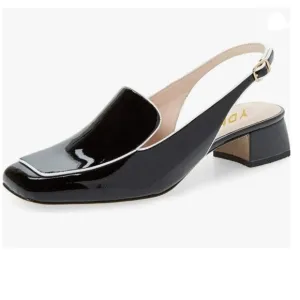 YDN Black Square Toe Block Low Heels Slingback Formal Loafer Lady Pump