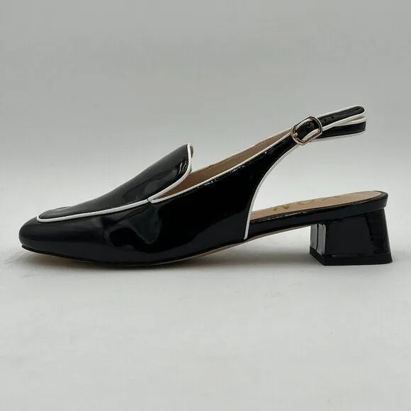 YDN Black Square Toe Block Low Heels Slingback Formal Loafer Lady Pump