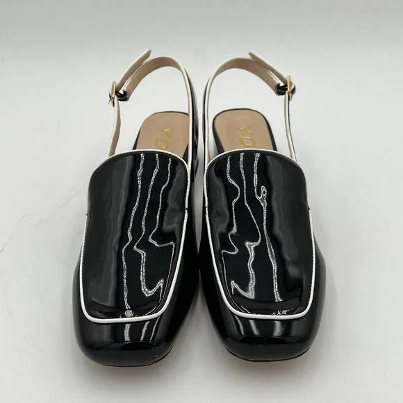 YDN Black Square Toe Block Low Heels Slingback Formal Loafer Lady Pump