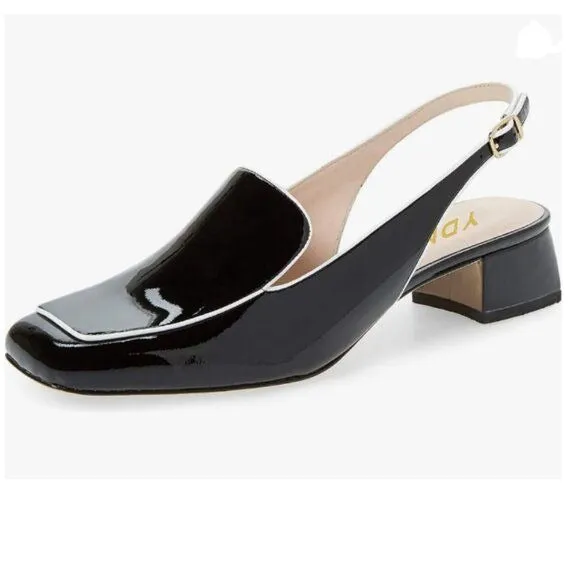 YDN Black Square Toe Block Low Heels Slingback Formal Loafer Lady Pump