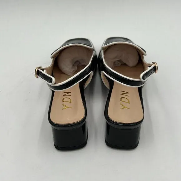 YDN Black Square Toe Block Low Heels Slingback Formal Loafer Lady Pump