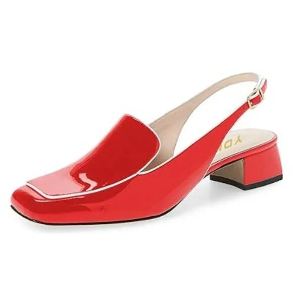 YDN Women Closed Square Toe Block Low Heels Slingback Formal Loafer Dressy Shoes