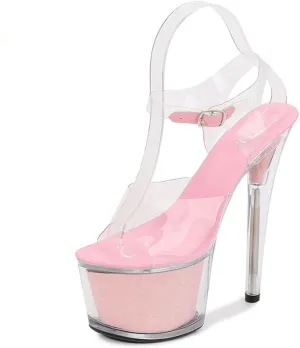 YekgfuD Women's Sandals Stiletto Round Toe Platform Transparent Crystal High Heels Sexy Nightclub Work Catwalk Pole Dancing High Heel Sandals Heel Height 16.5Cm / 6.4In
