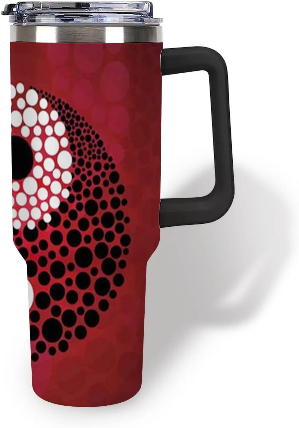 Yin Yang Theme,40 oz tumbler with handle and Straw Lid,Yin Yang Circle Cosmos and Energy,Leak-proof Silicone Boot Straw Cover Cap Travel Stainless Steel Water Bottle,Red,Black handle