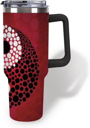 Yin Yang Theme,40 oz tumbler with handle and Straw Lid,Yin Yang Circle Cosmos and Energy,Leak-proof Silicone Boot Straw Cover Cap Travel Stainless Steel Water Bottle,Red,Black handle
