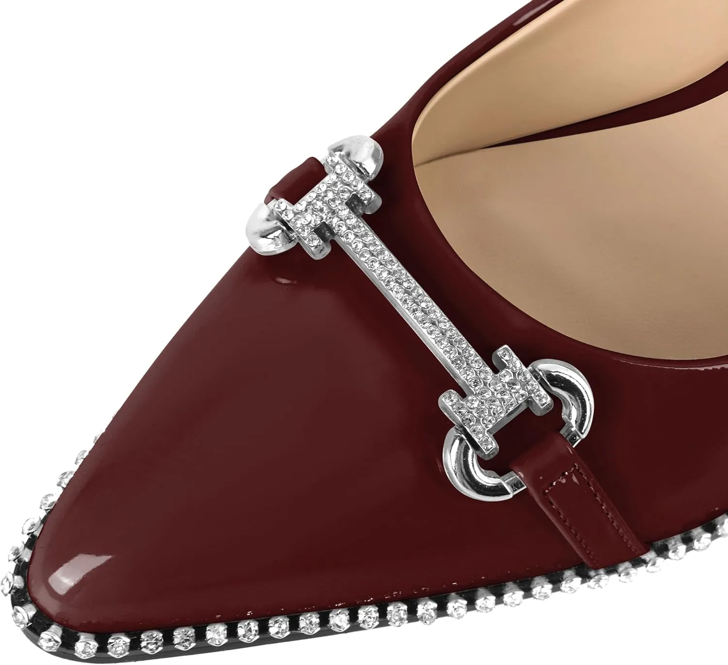 YODEKS Women Low Kitten Heel Pumps Slip On 1.5 Inch Pointed Toe Rhinestones Buckle Shoes Size 5-13