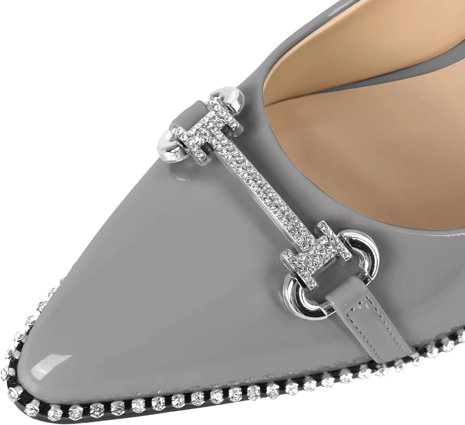 YODEKS Women Low Kitten Heel Pumps Slip On 1.5 Inch Pointed Toe Rhinestones Buckle Shoes Size 5-13