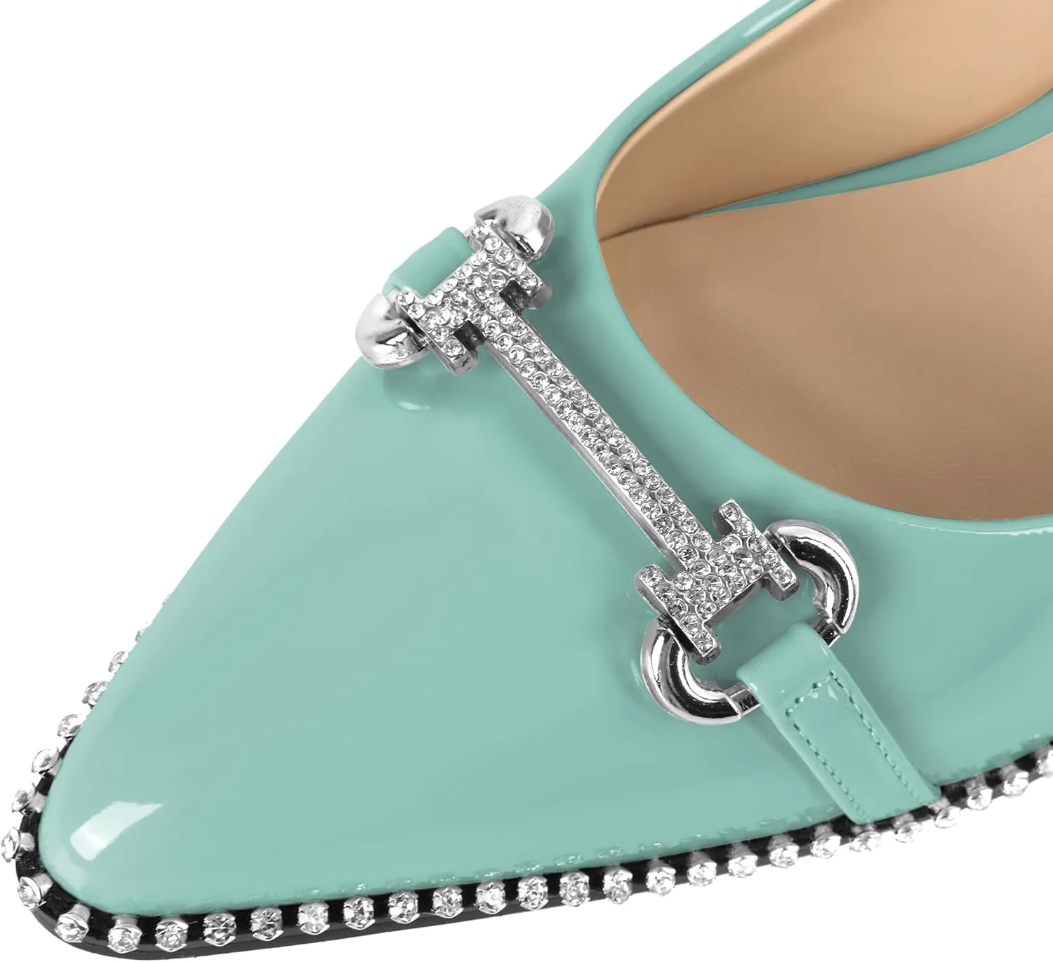 YODEKS Women Low Kitten Heel Pumps Slip On 1.5 Inch Pointed Toe Rhinestones Buckle Shoes Size 5-13