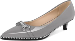 YODEKS Women Low Kitten Heel Pumps Slip On 1.5 Inch Pointed Toe Rhinestones Buckle Shoes Size 5-13