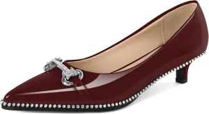 YODEKS Women Low Kitten Heel Pumps Slip On 1.5 Inch Pointed Toe Rhinestones Buckle Shoes Size 5-13