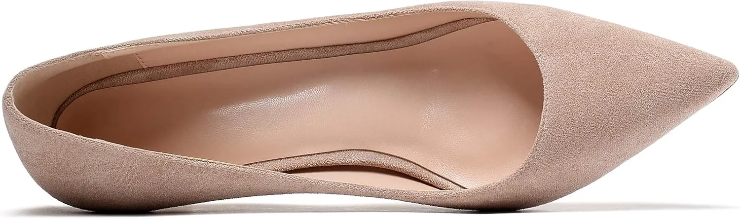 YODEKS Women's Kitten Heel Pumps Pointed Toe Slip On Classic Low Mid Heel Dress Shoes