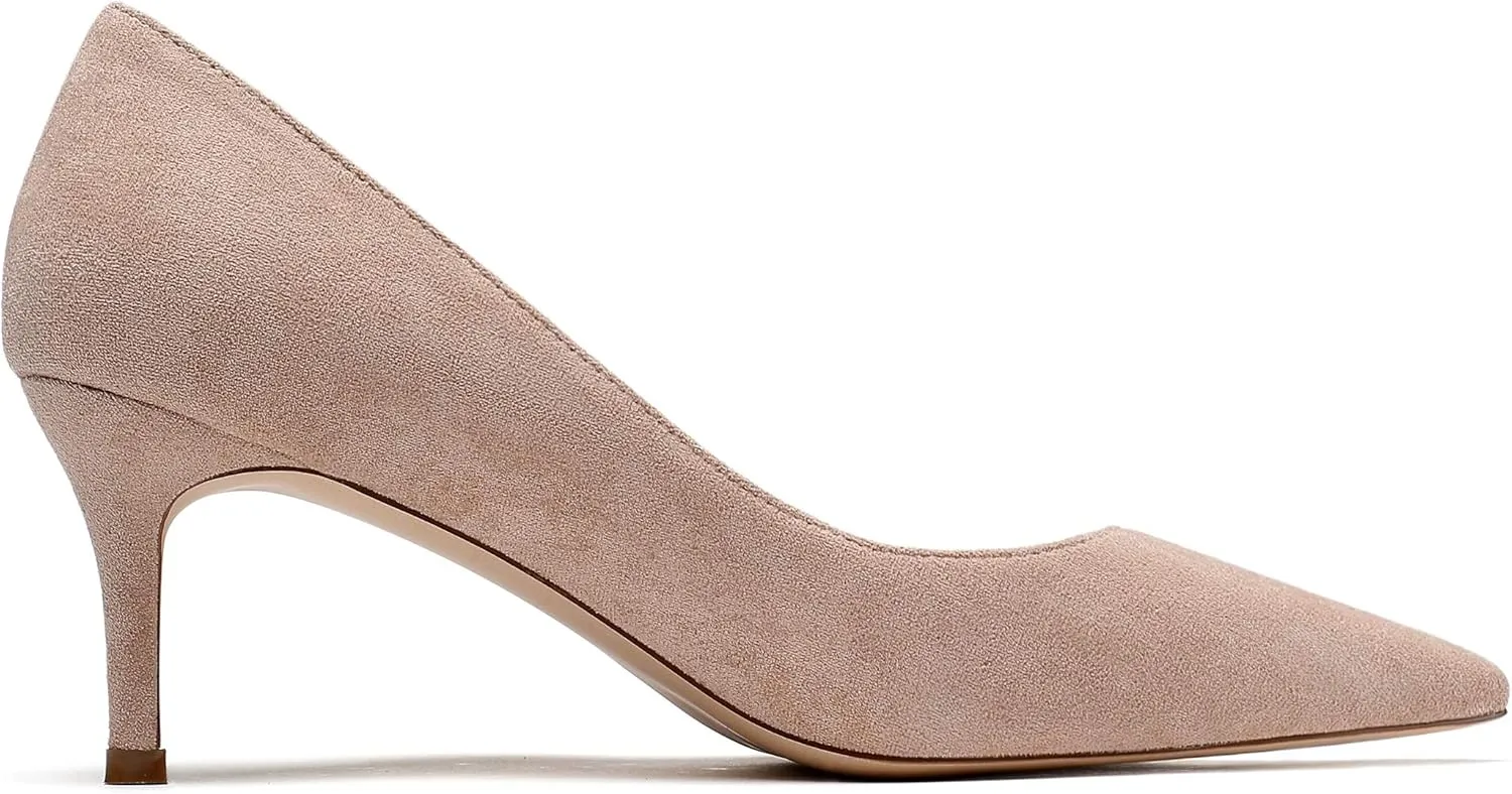 YODEKS Women's Kitten Heel Pumps Pointed Toe Slip On Classic Low Mid Heel Dress Shoes