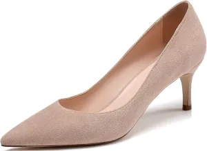 YODEKS Women's Kitten Heel Pumps Pointed Toe Slip On Classic Low Mid Heel Dress Shoes