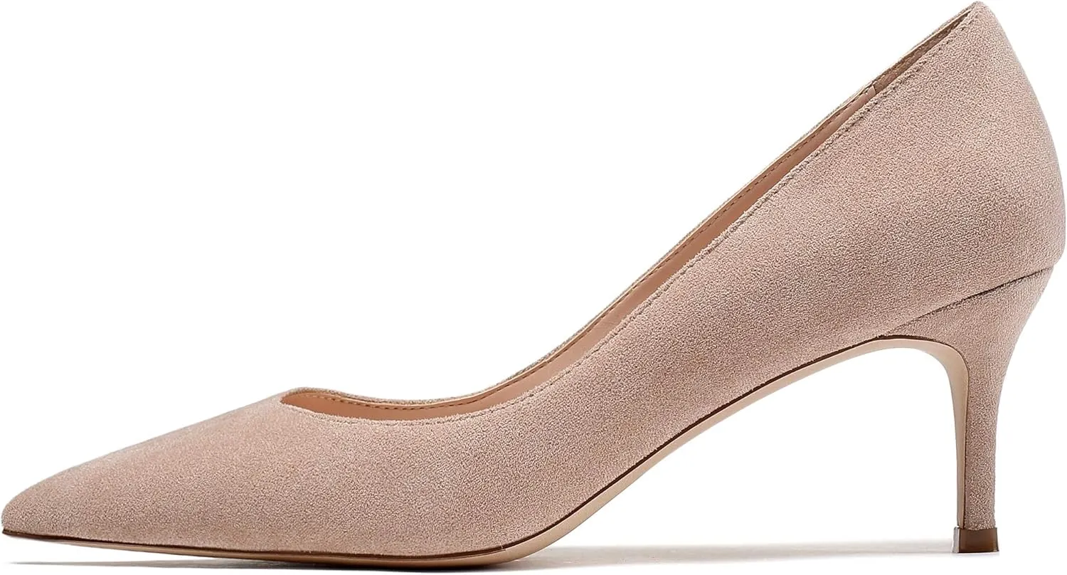 YODEKS Women's Kitten Heel Pumps Pointed Toe Slip On Classic Low Mid Heel Dress Shoes