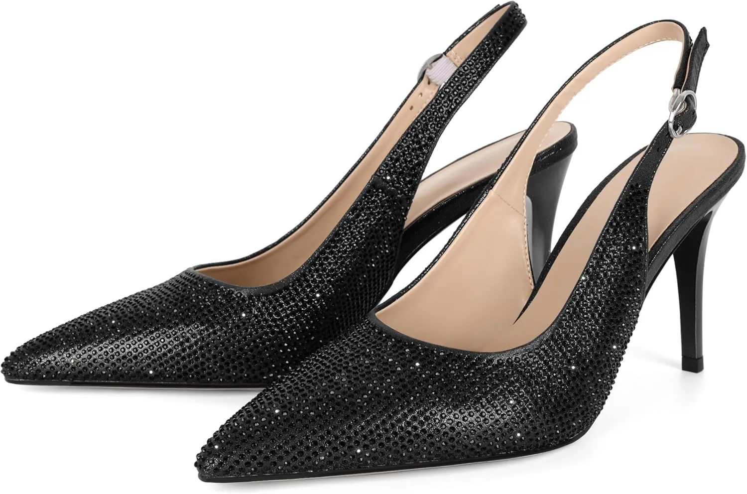 YODEKS Women's Rhinestone Slingback Heels Pointed Toe 3.5 Inch High Heel Pumps Wedding Bridal Party Prom Shoes