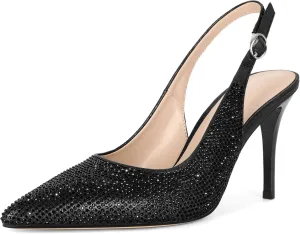 YODEKS Women's Rhinestone Slingback Heels Pointed Toe 3.5 Inch High Heel Pumps Wedding Bridal Party Prom Shoes