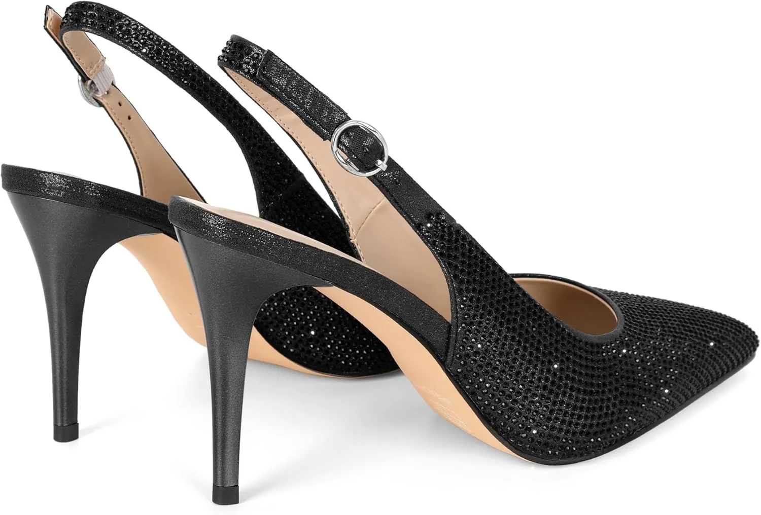 YODEKS Women's Rhinestone Slingback Heels Pointed Toe 3.5 Inch High Heel Pumps Wedding Bridal Party Prom Shoes