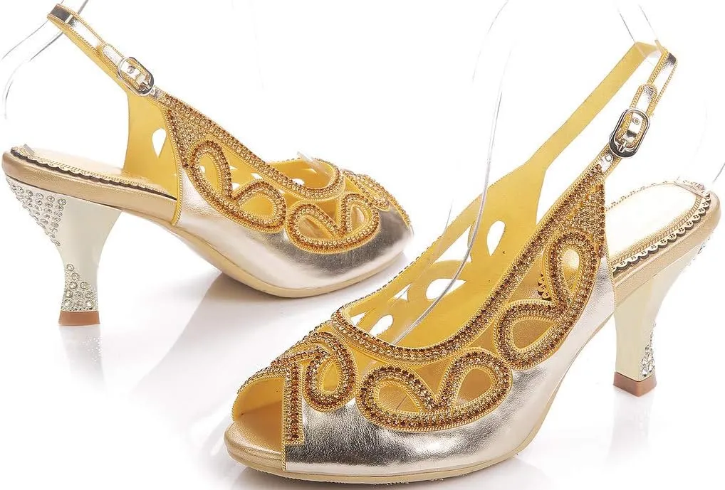 YooPrettyz Women Cutout Slingback Club Evening Dress Pumps Peep Toe Wedding Low Heels