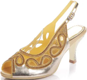 YooPrettyz Women Cutout Slingback Club Evening Dress Pumps Peep Toe Wedding Low Heels