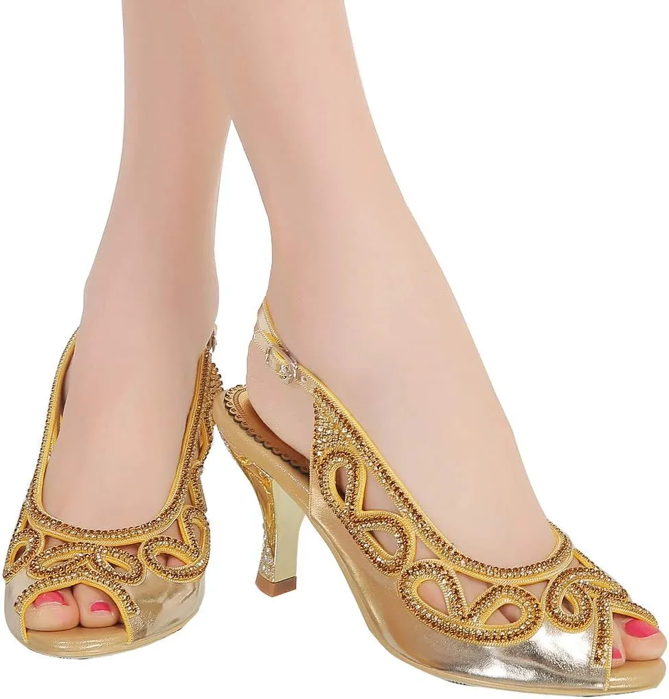 YooPrettyz Women Cutout Slingback Club Evening Dress Pumps Peep Toe Wedding Low Heels