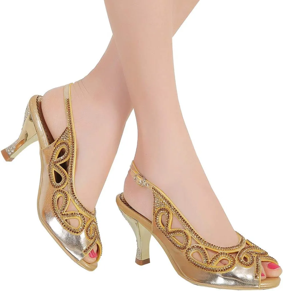 YooPrettyz Women Cutout Slingback Club Evening Dress Pumps Peep Toe Wedding Low Heels