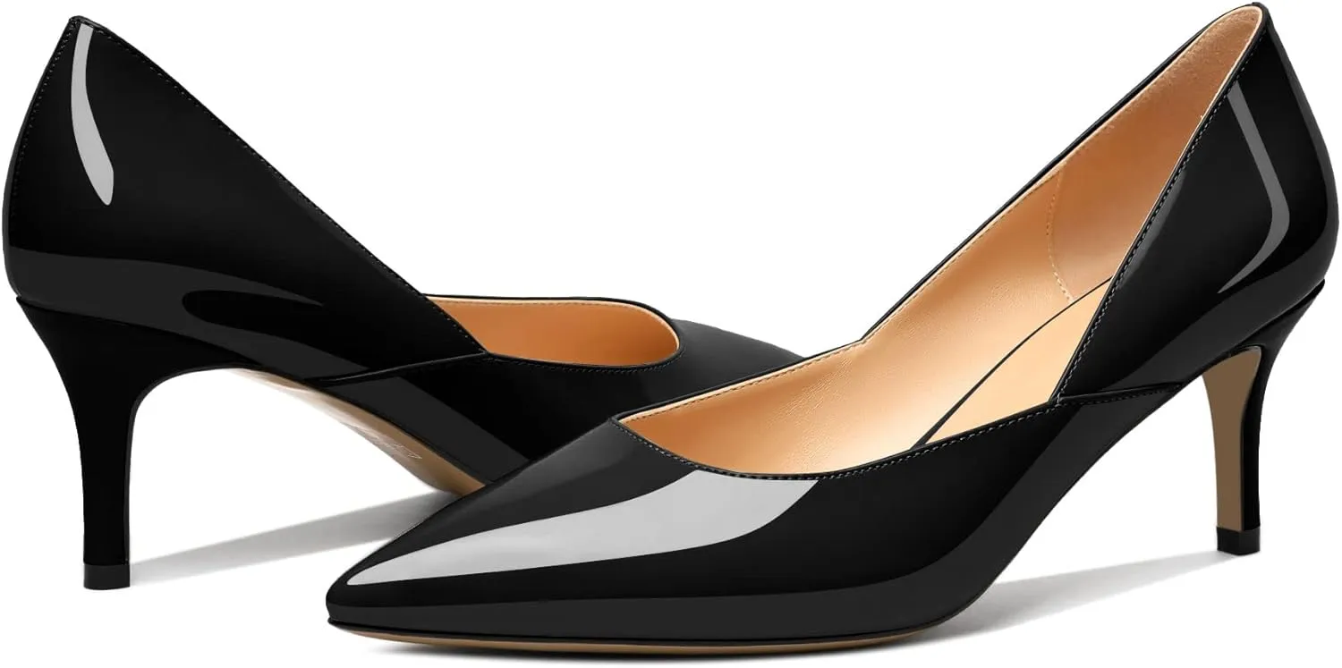 Zamikoo Low Kitten Heel Pumps for Women, Pointed Toe Slip on Heel Pumps, D'Orsay Heels Dress Shoes for Ladies Office Wedding Party 2.5 Inches