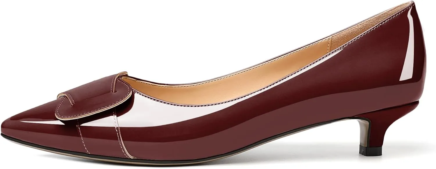 Zamikoo Women Pumps Kitten Heel Pointed Toe Slip On Classic Bow Tie Leather Patent Fashion Dress Shoes US Size 5- Size 13