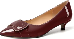 Zamikoo Women Pumps Kitten Heel Pointed Toe Slip On Classic Bow Tie Leather Patent Fashion Dress Shoes US Size 5- Size 13
