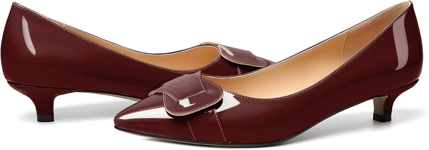 Zamikoo Women Pumps Kitten Heel Pointed Toe Slip On Classic Bow Tie Leather Patent Fashion Dress Shoes US Size 5- Size 13
