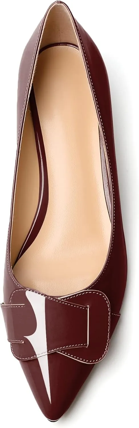 Zamikoo Women Pumps Kitten Heel Pointed Toe Slip On Classic Bow Tie Leather Patent Fashion Dress Shoes US Size 5- Size 13