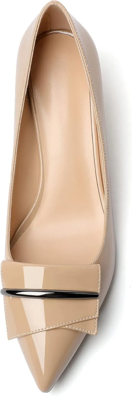 Zamikoo Women's Block Heel Pumps Low Heel Slip On Pointy Toe Wedding Dress Shoes US Size 5-13