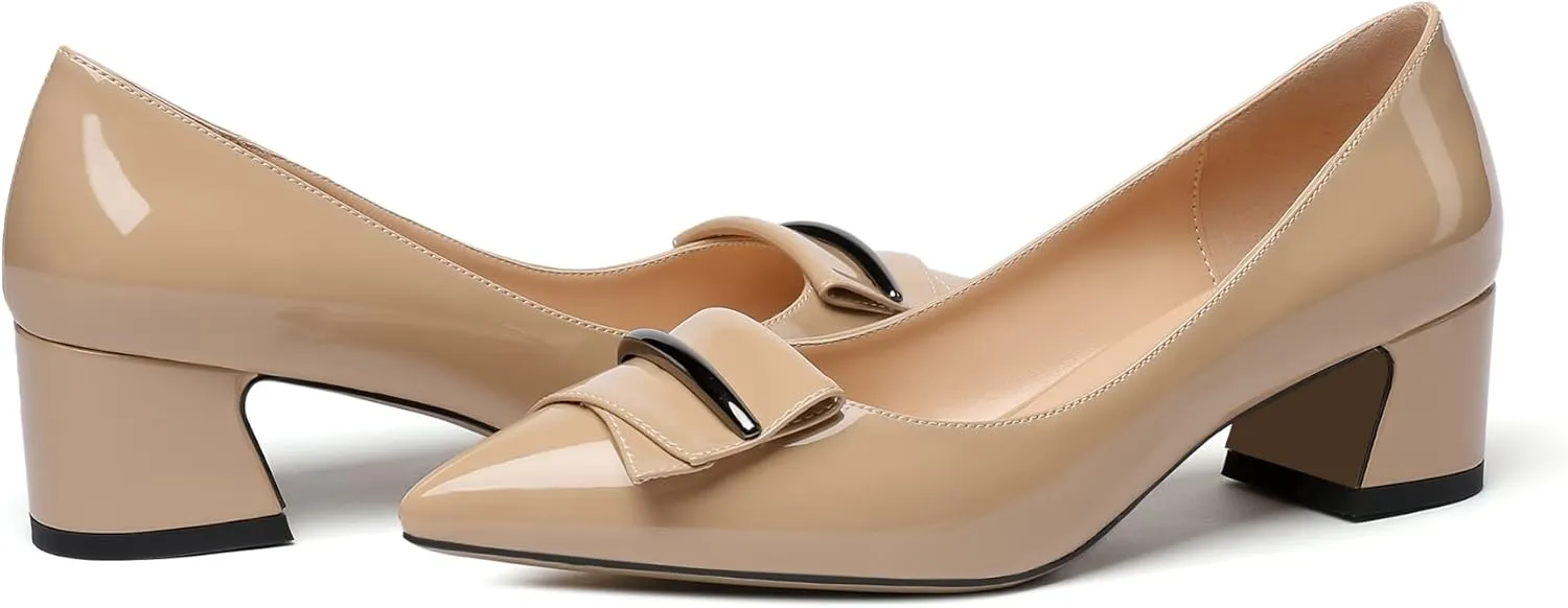 Zamikoo Women's Block Heel Pumps Low Heel Slip On Pointy Toe Wedding Dress Shoes US Size 5-13