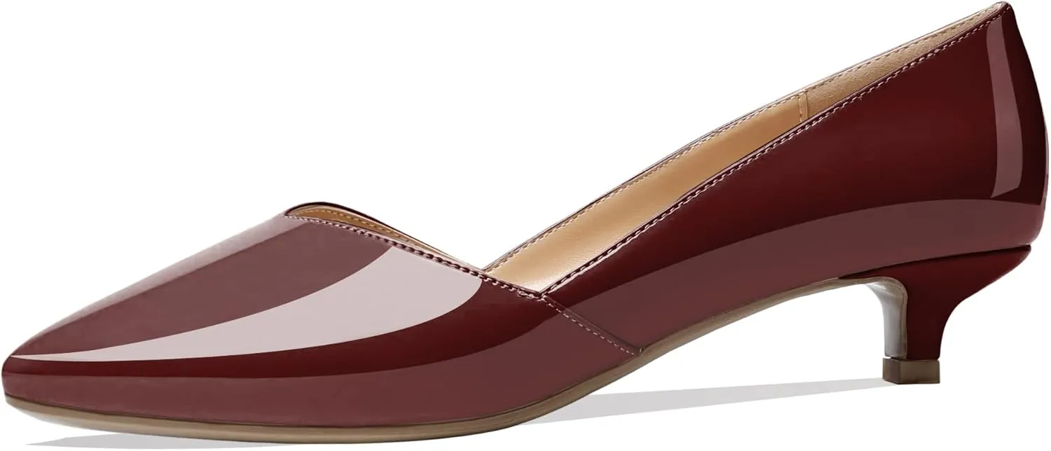 Zamikoo Women's Kitten Heel Pumps Pointed Toe Slip On 1.5 Inches Low Heel Patent Leather Dress Shoes US Size 5 - Size 13