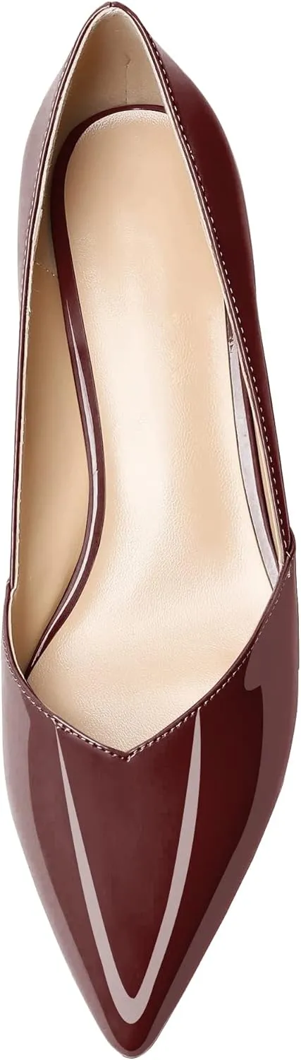 Zamikoo Women's Kitten Heel Pumps Pointed Toe Slip On 1.5 Inches Low Heel Patent Leather Dress Shoes US Size 5 - Size 13