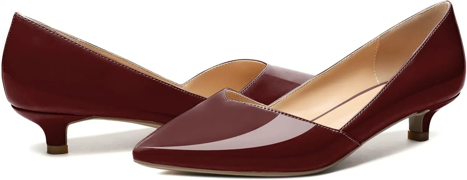 Zamikoo Women's Kitten Heel Pumps Pointed Toe Slip On 1.5 Inches Low Heel Patent Leather Dress Shoes US Size 5 - Size 13